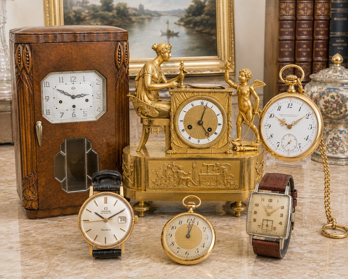Clocks & Watches — Wristwatches, pendulums, longcase clocks